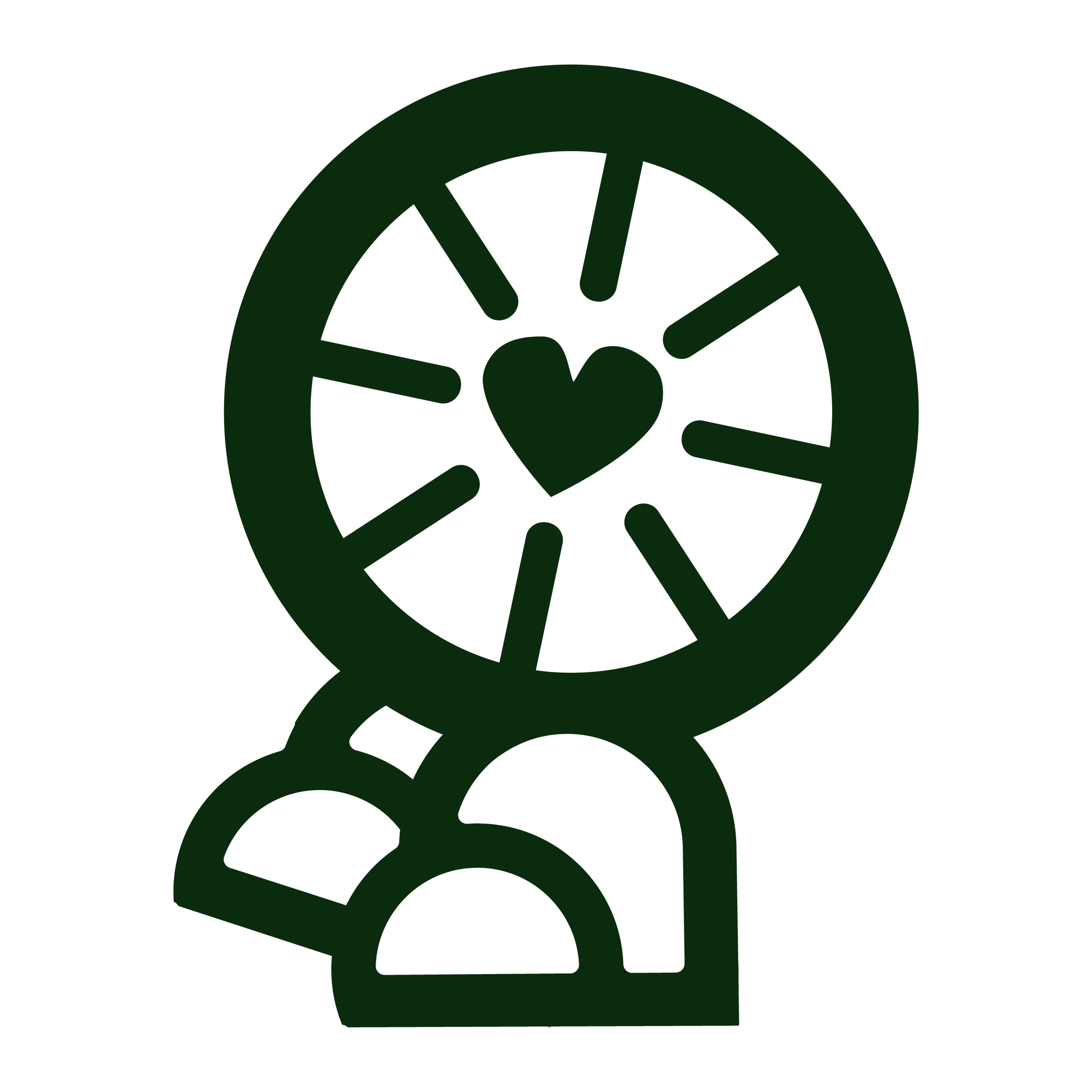 Illustration of a green bicycle with a heart in the center of its wheel.