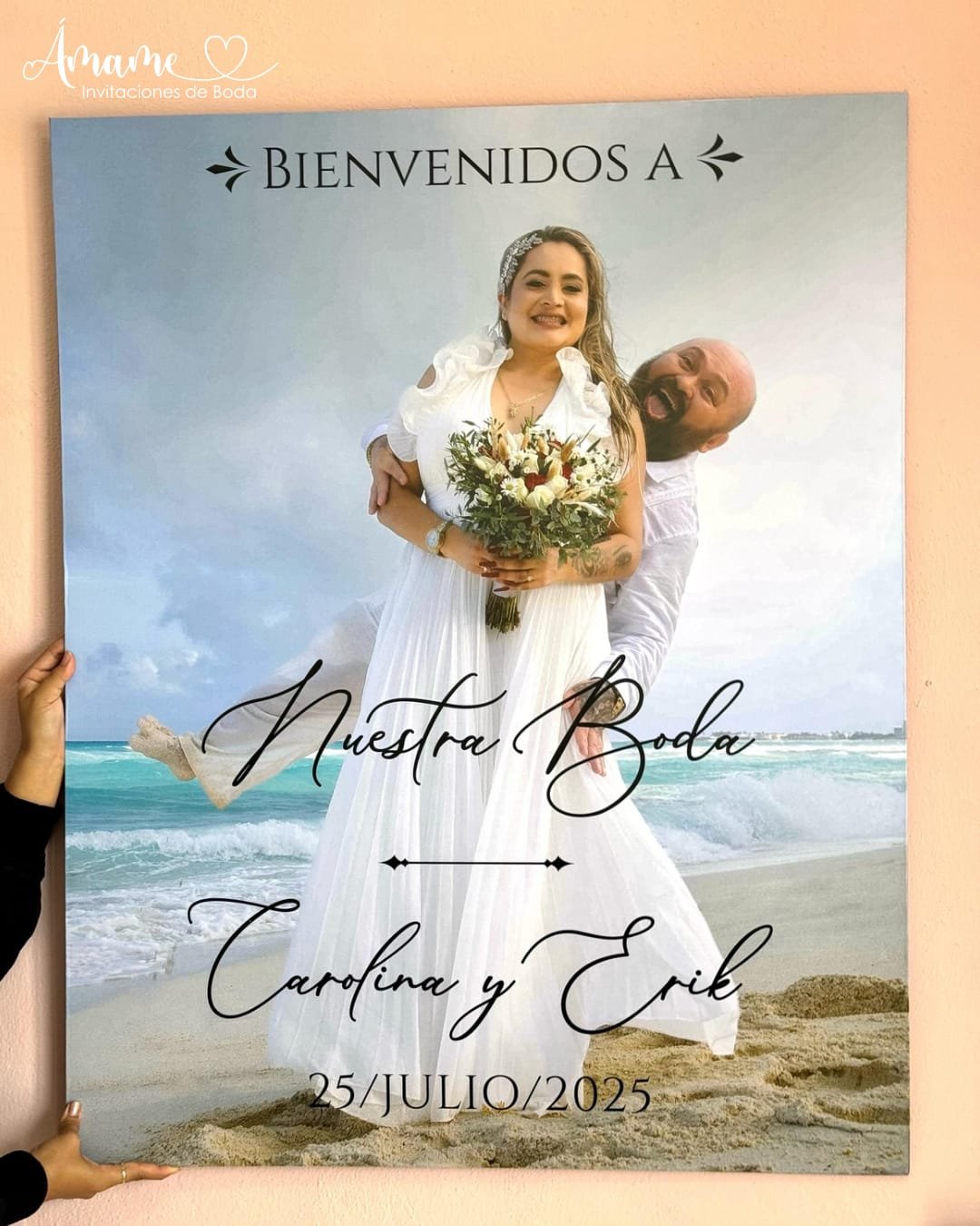 letrero para boda en la playa en cancun