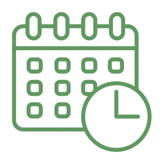 Green calendar and clock