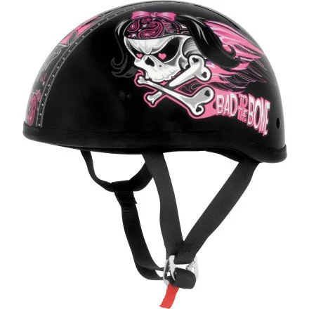 Skid Lid “Bad to the Bone” Motorcycle Half Helmet – Pink & Black- Size Medium
