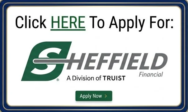 An advertisement encouraging people to apply at Sheffield, a division of Truist, with a clickable link and an 'Apply Now' button.