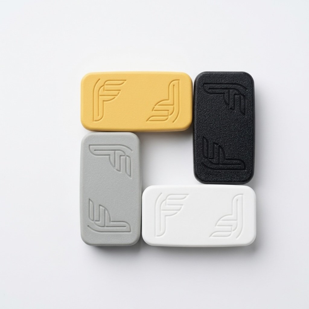 Assorted color Unistrut end caps in black, white, yellow, and grey for strut channel protection.