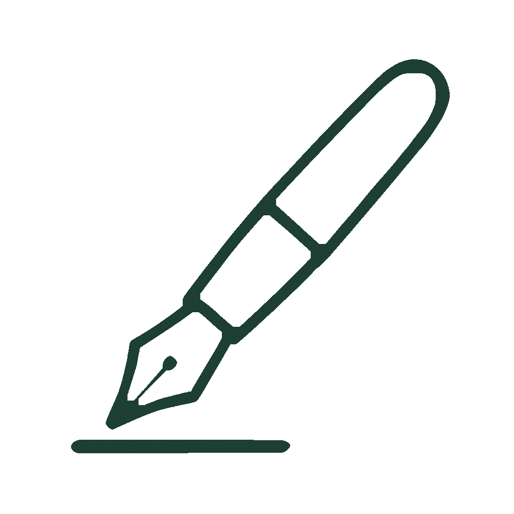 Outline of a fountain pen writing on a horizontal line.