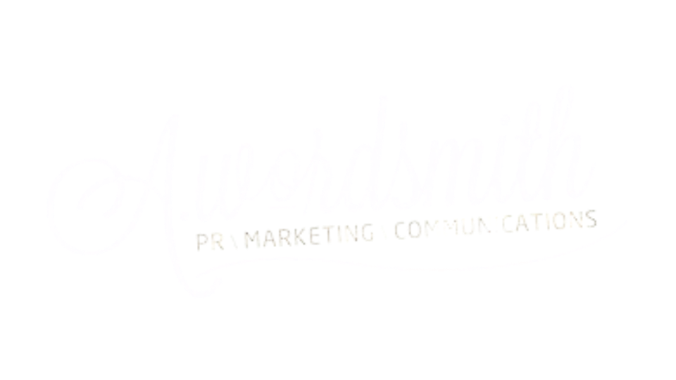 Logo of A. Wordsmith PR Marketing Communications in white text with a stylized font on a black background.