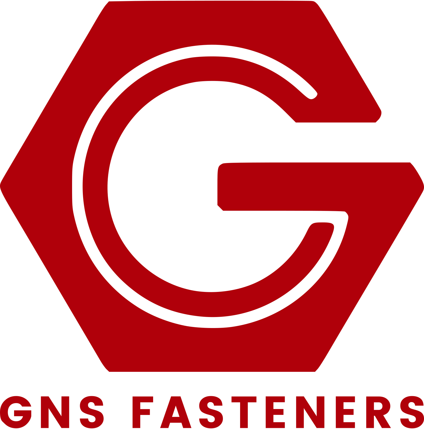 GNS Fasteners logo, featuring a stylized red hex nut with a  G inside, and the company name underneath.