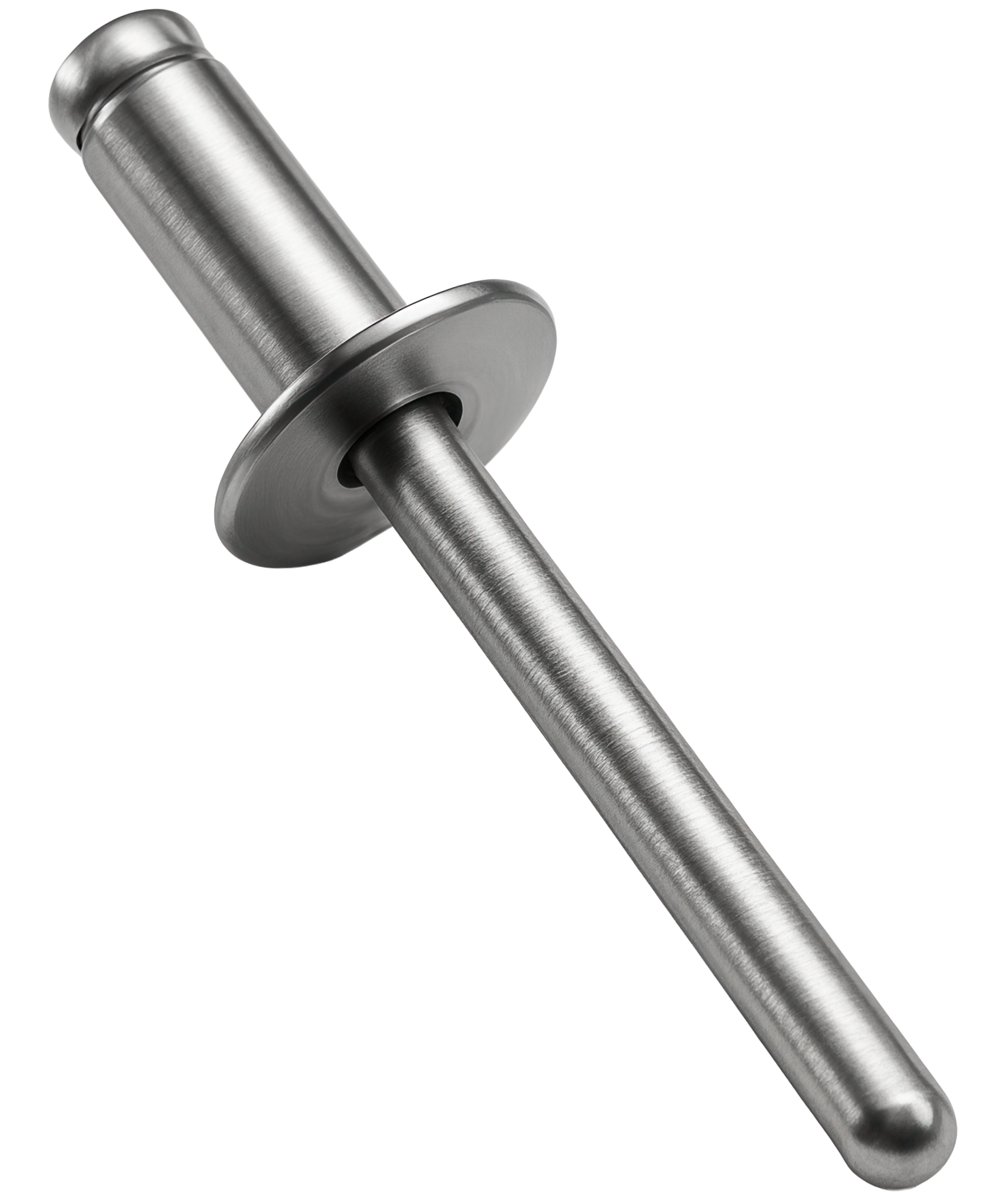 A metal dowel pin with a round head and a flat, circular flange near the head.