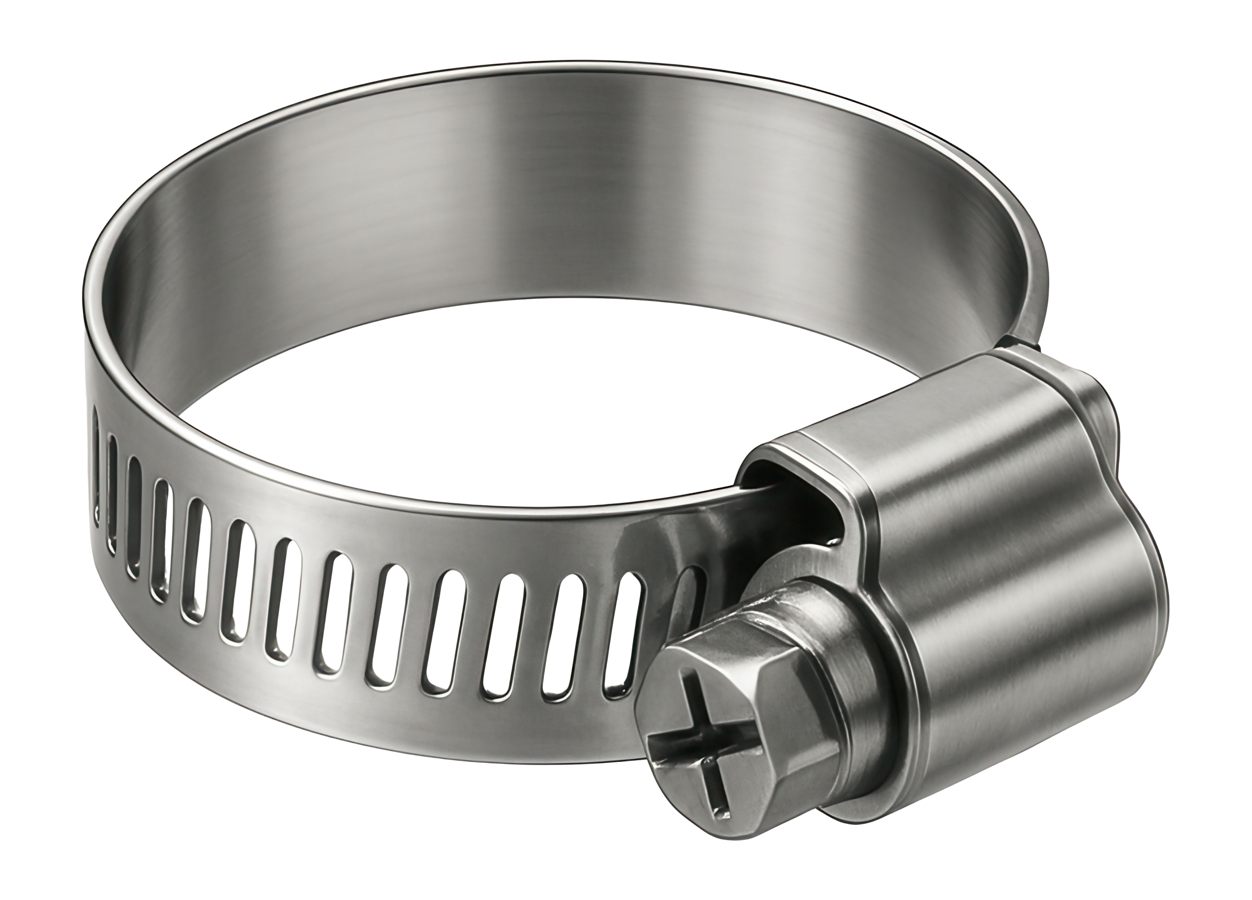 Metal ring with adjustable metal fastener, resembling a tourniquet.