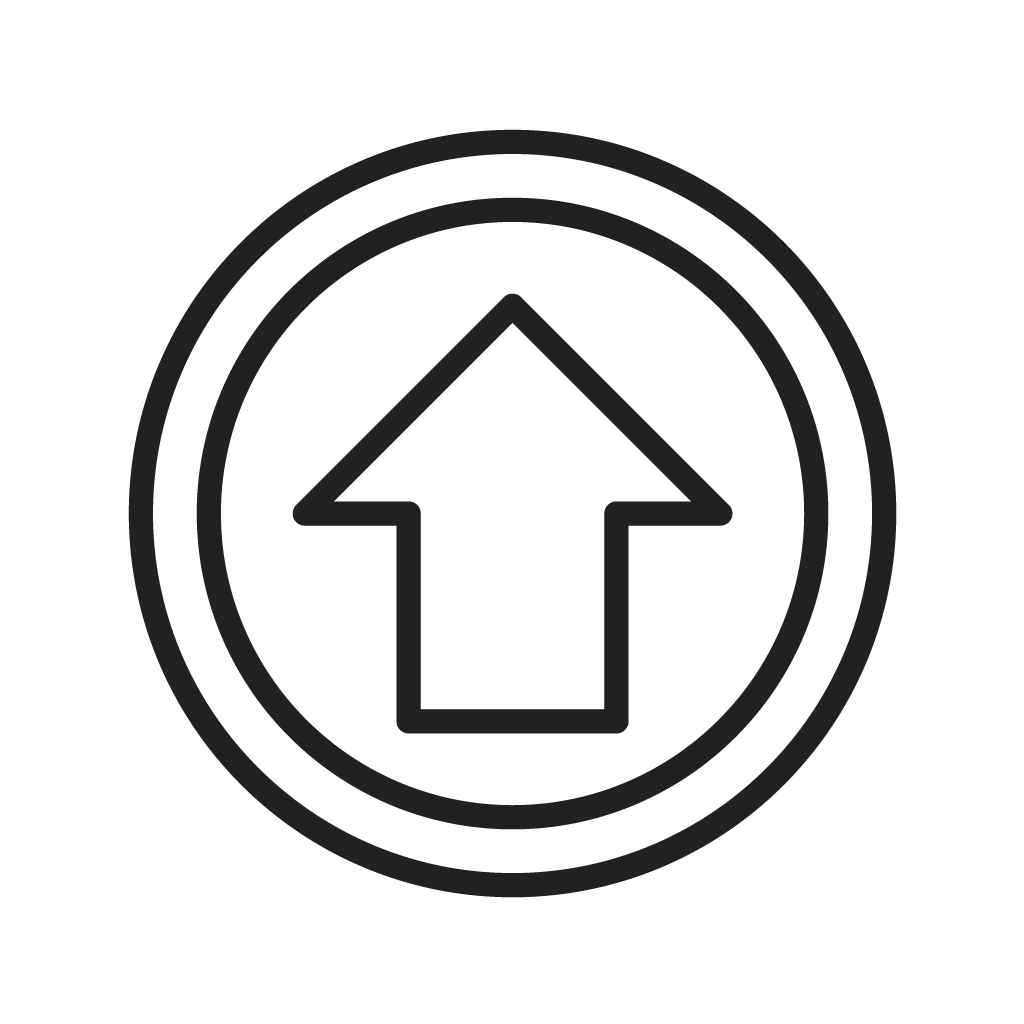 A black and white icon of an upward-pointing arrow inside a circle, typically used to represent upload or moving upwards.