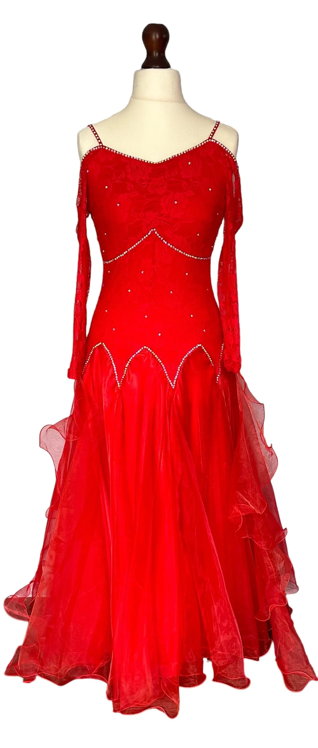 Bright Red Cold Shoulder Ballroom Dress