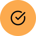 Orange circle with a black checkmark inside