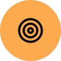 Orange background with a black spiral target symbol in the center.