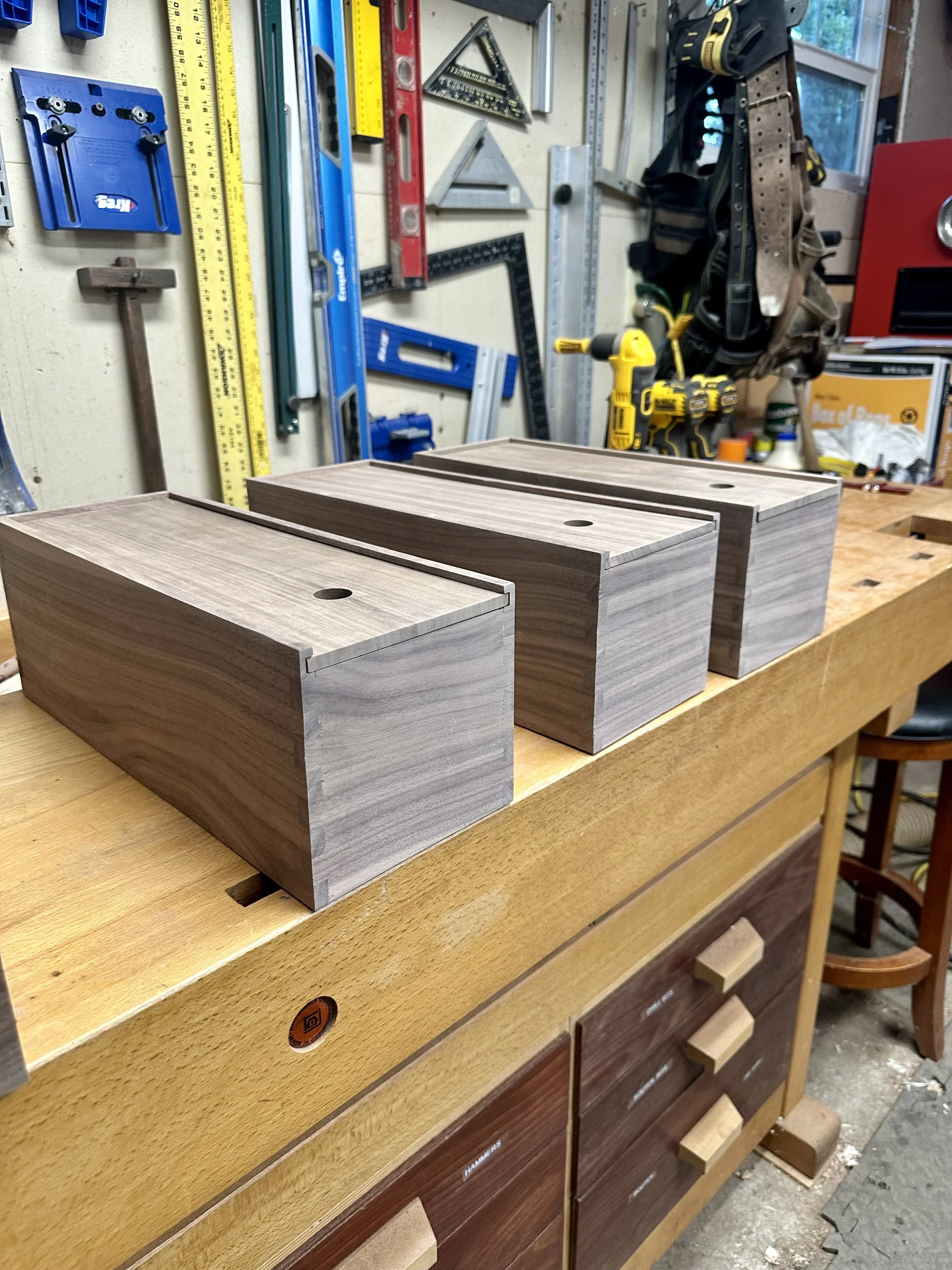 building some black walnut boxes for 3 bottle magnums 