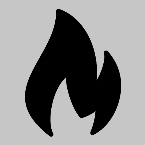 Simple black flame icon on a gray background.