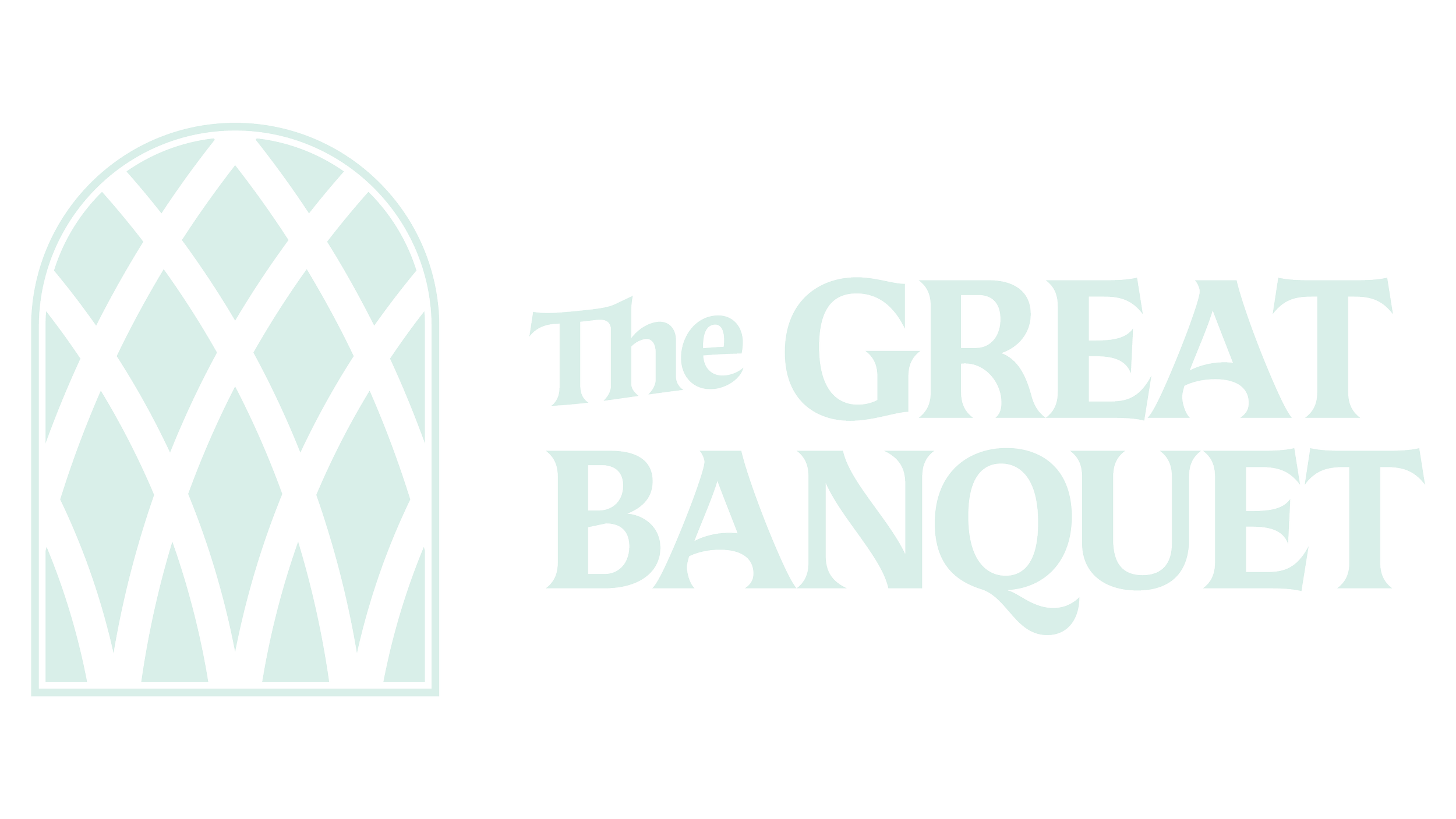 Logo for The Great Banquet featuring a black outlined arched window with a diamond pattern and the text 'The Great Banquet' to its right in light blue.
