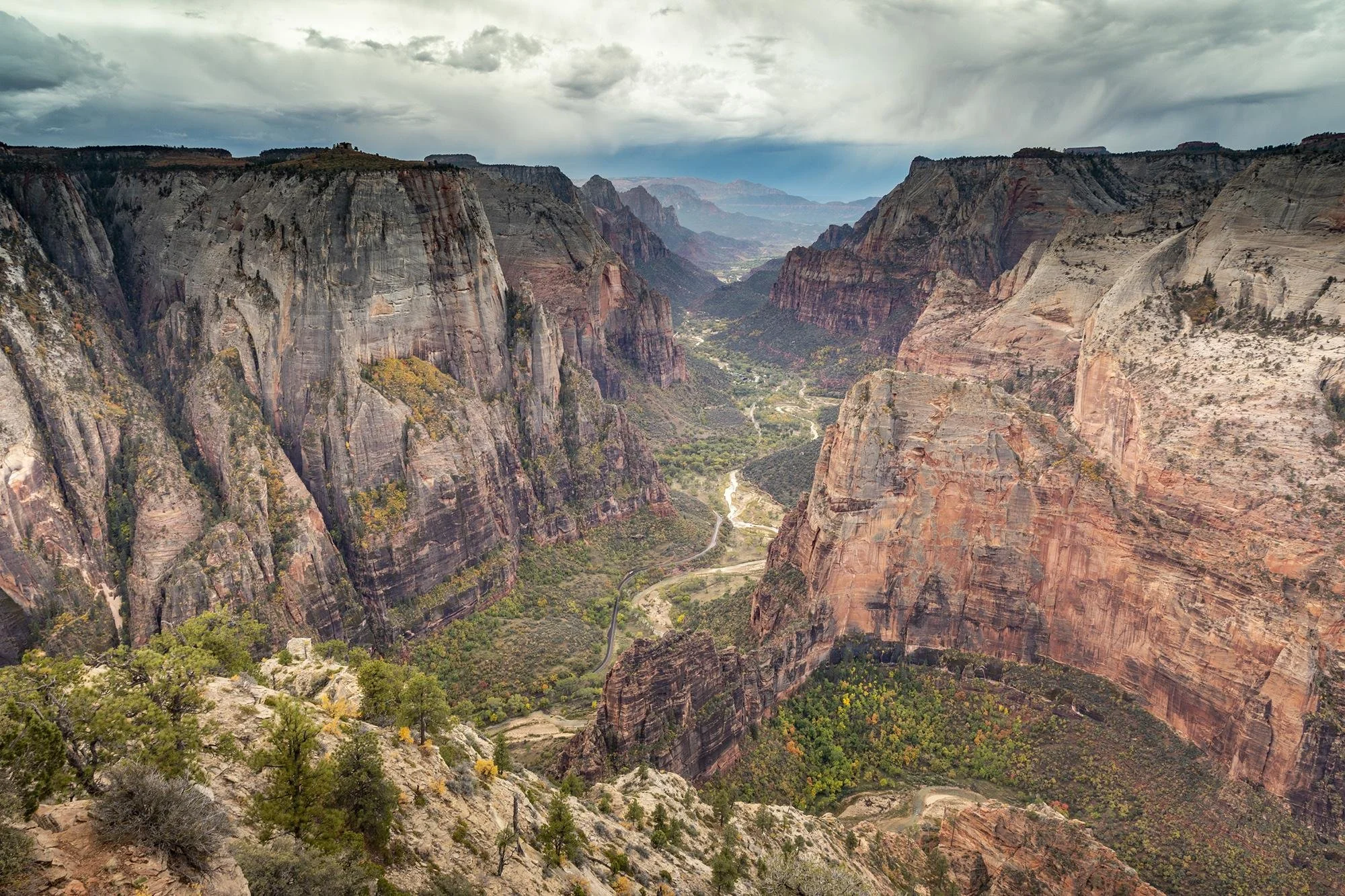 Wide scenic landscape view from Observation Point in Zion National Park Utah