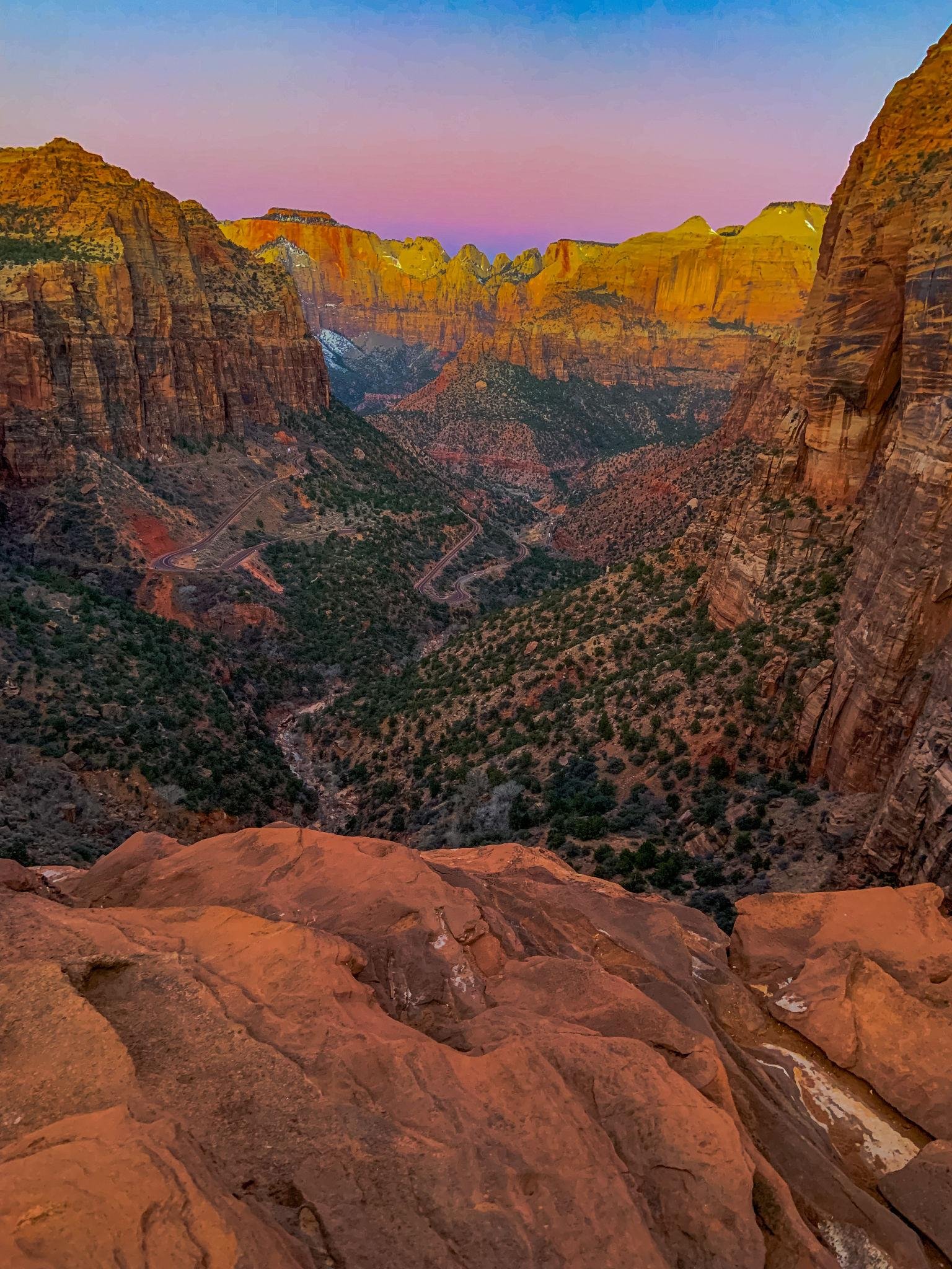 Wide scenic view of Zion Canyon in Zion National Park Utah