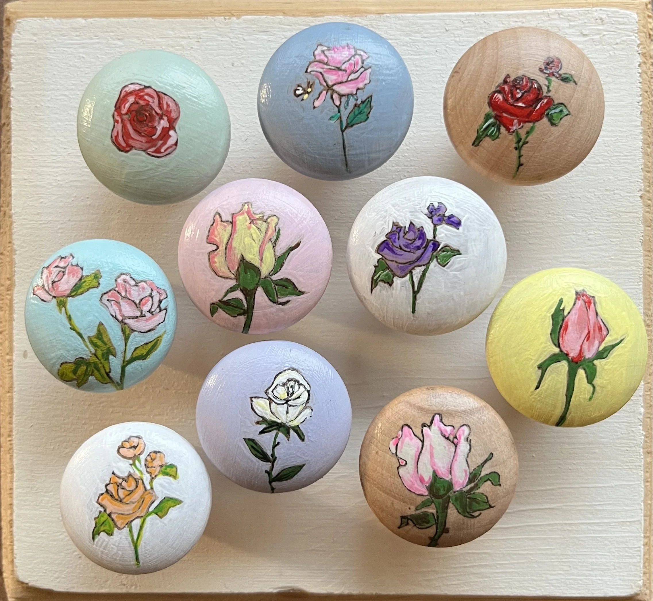 Customized, hand painted, wooden drawer pulls