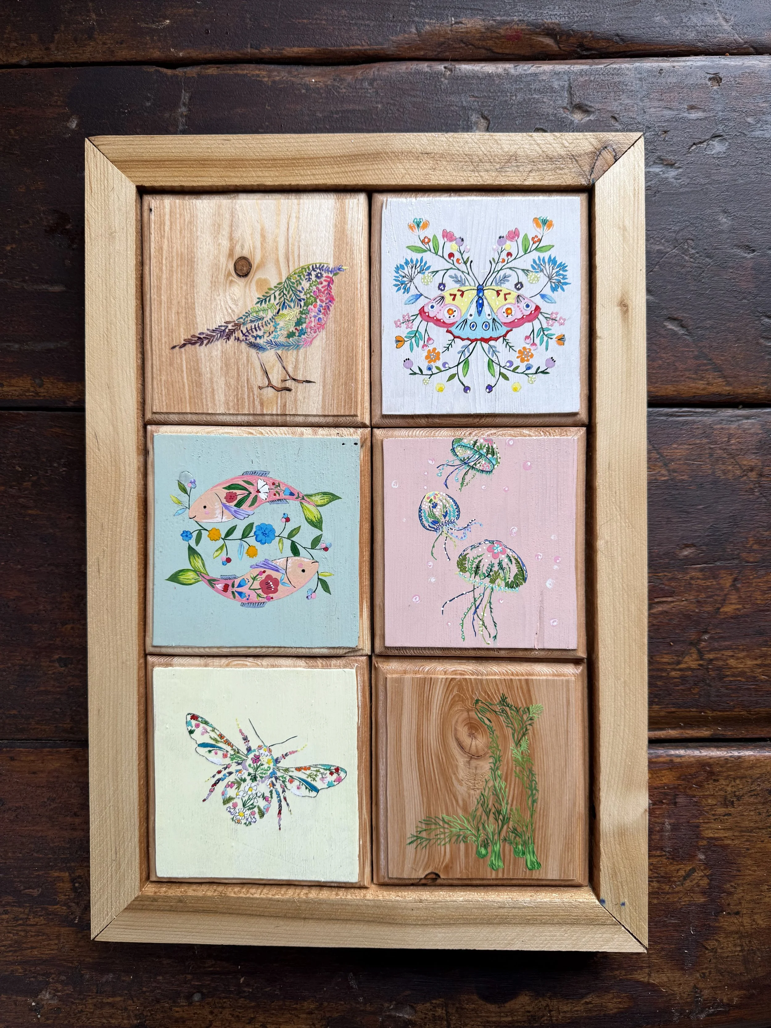 Salvaged wood hand painted art quilts