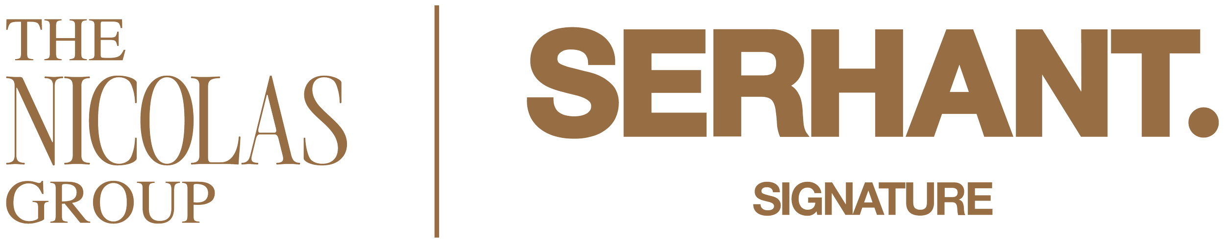 Logo with text reading 'The Nicolas Group | Serhant Signature' in brown and black colors.