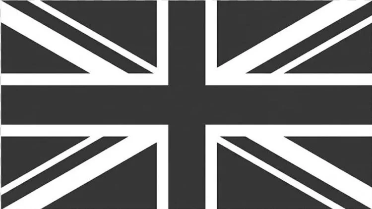 Black and white stylized Union Jack flag.
