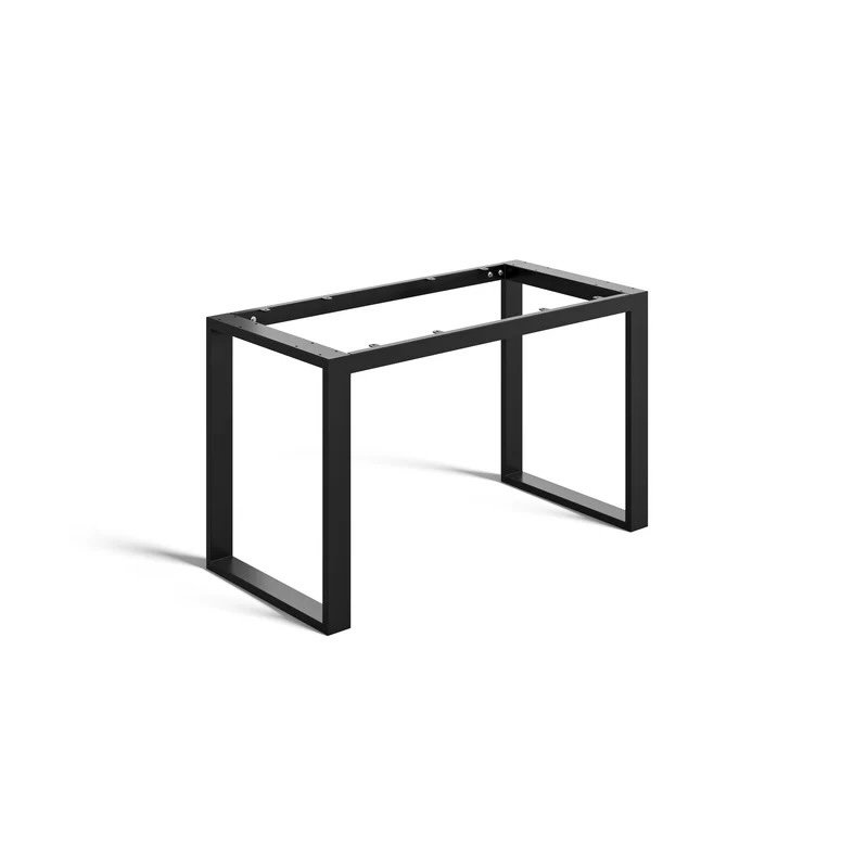 Black metal table frame on a white background.