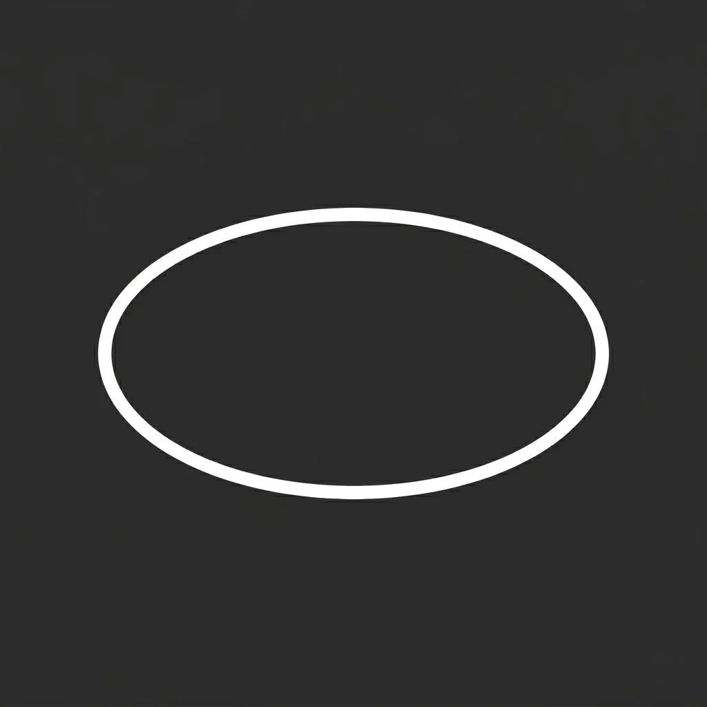 A black surface with a white outlined oval shape in the center.
