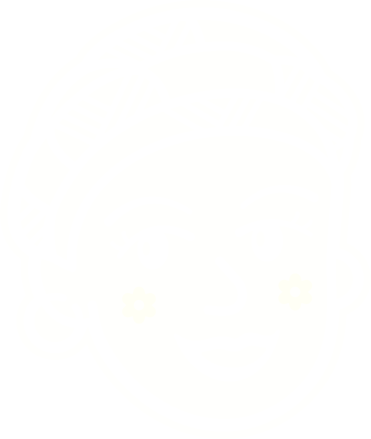 Black and white illustration of a woman's face with an intricate hairstyle and hoop earrings, smiling.