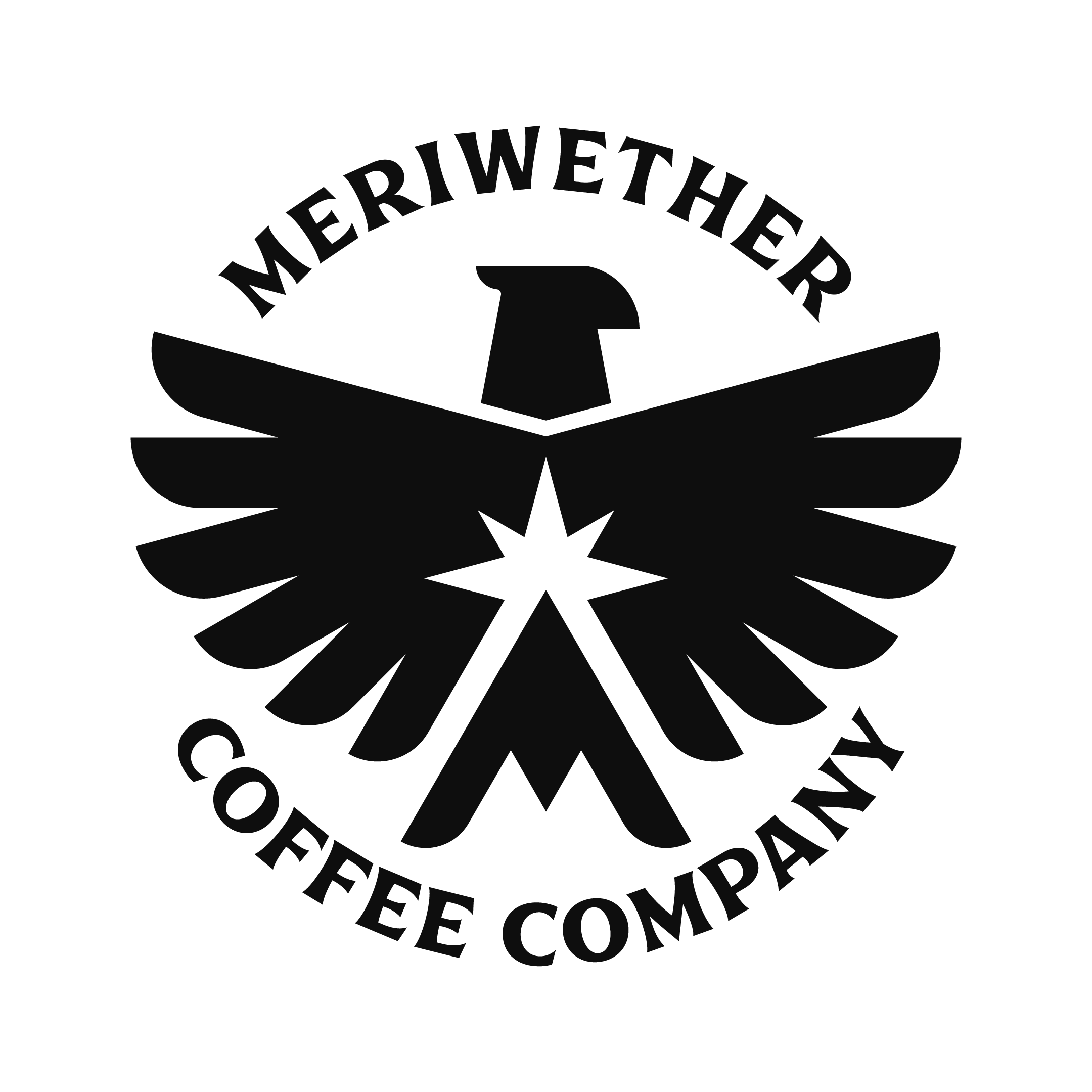 Meriwether Coffee Company logo featuring an eagle with outstretched wings, a coffee bean in its beak, and a star at the center.