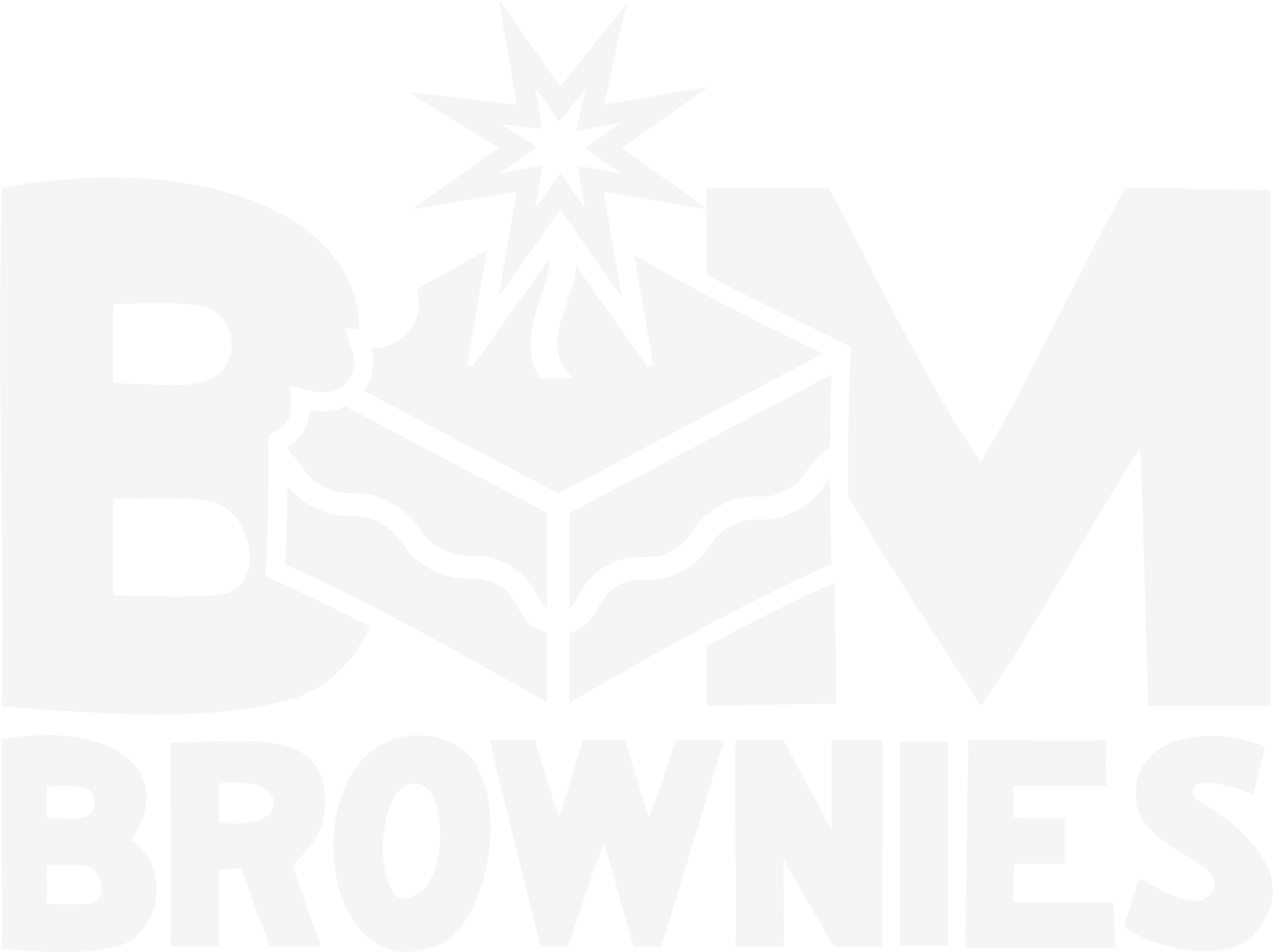 Black and white logo with the text "BMM BROWIES" and a birthday cake with a star on top.