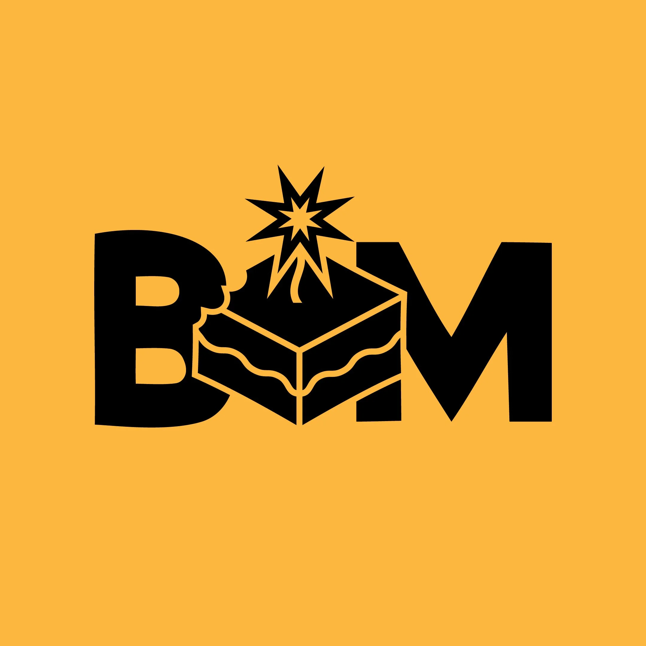 Black and yellow graphic with the text 'BOOM' and a stylized box with a burst above it.