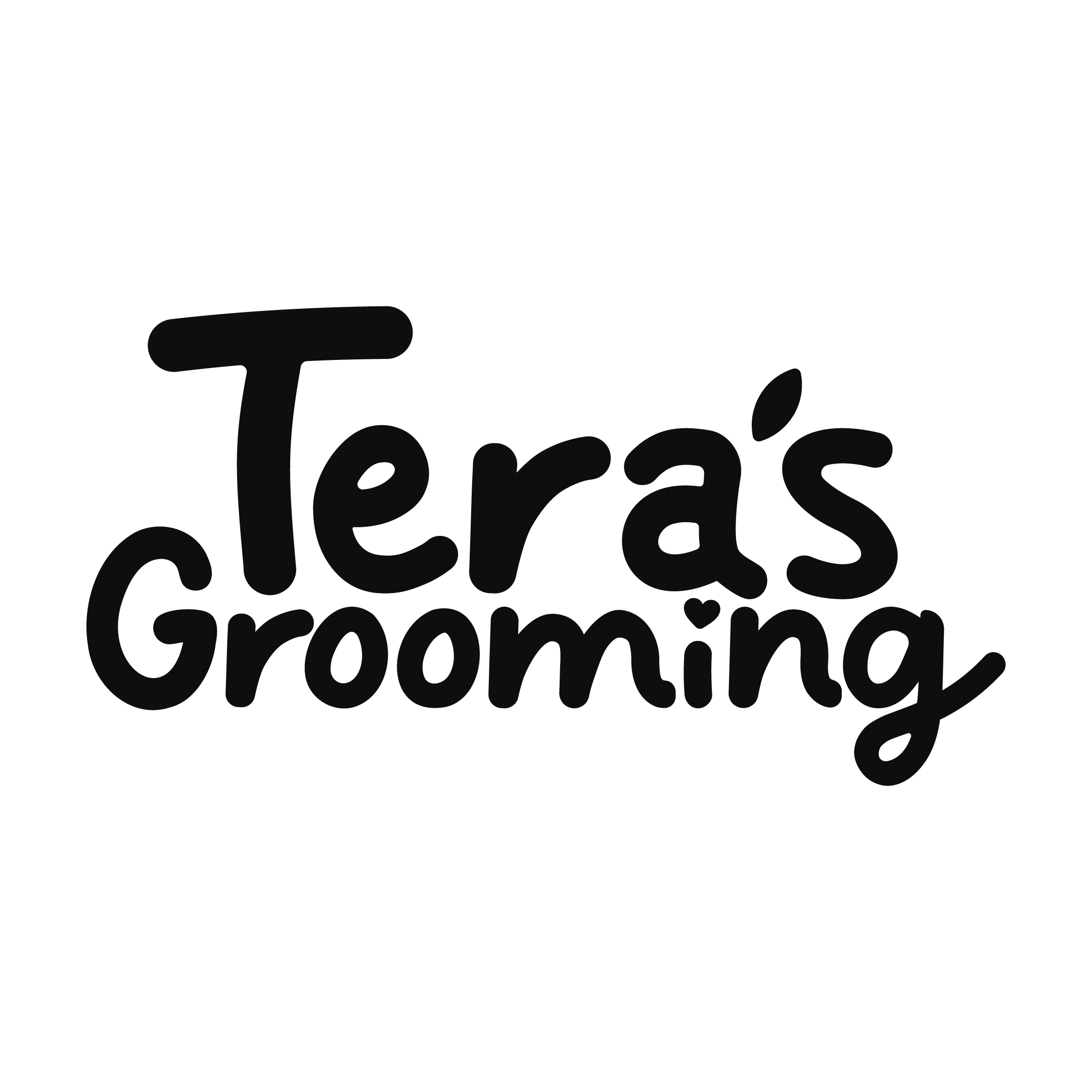 Text that reads 'Tera's Grooming' in a playful font.