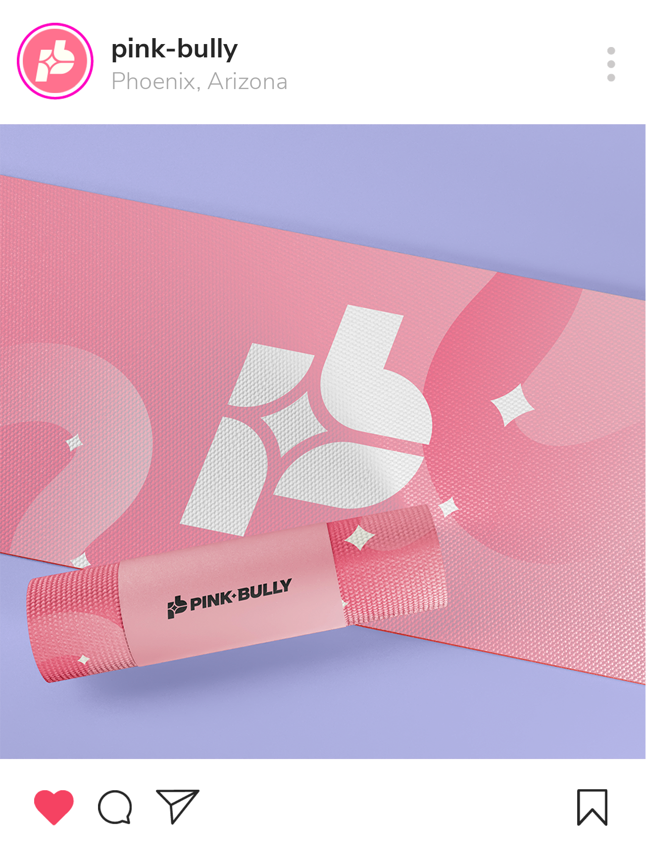 Pink resistance exercise band with 'Pink Bully' logo, set against pastel background with geometric and sparkle design elements.
