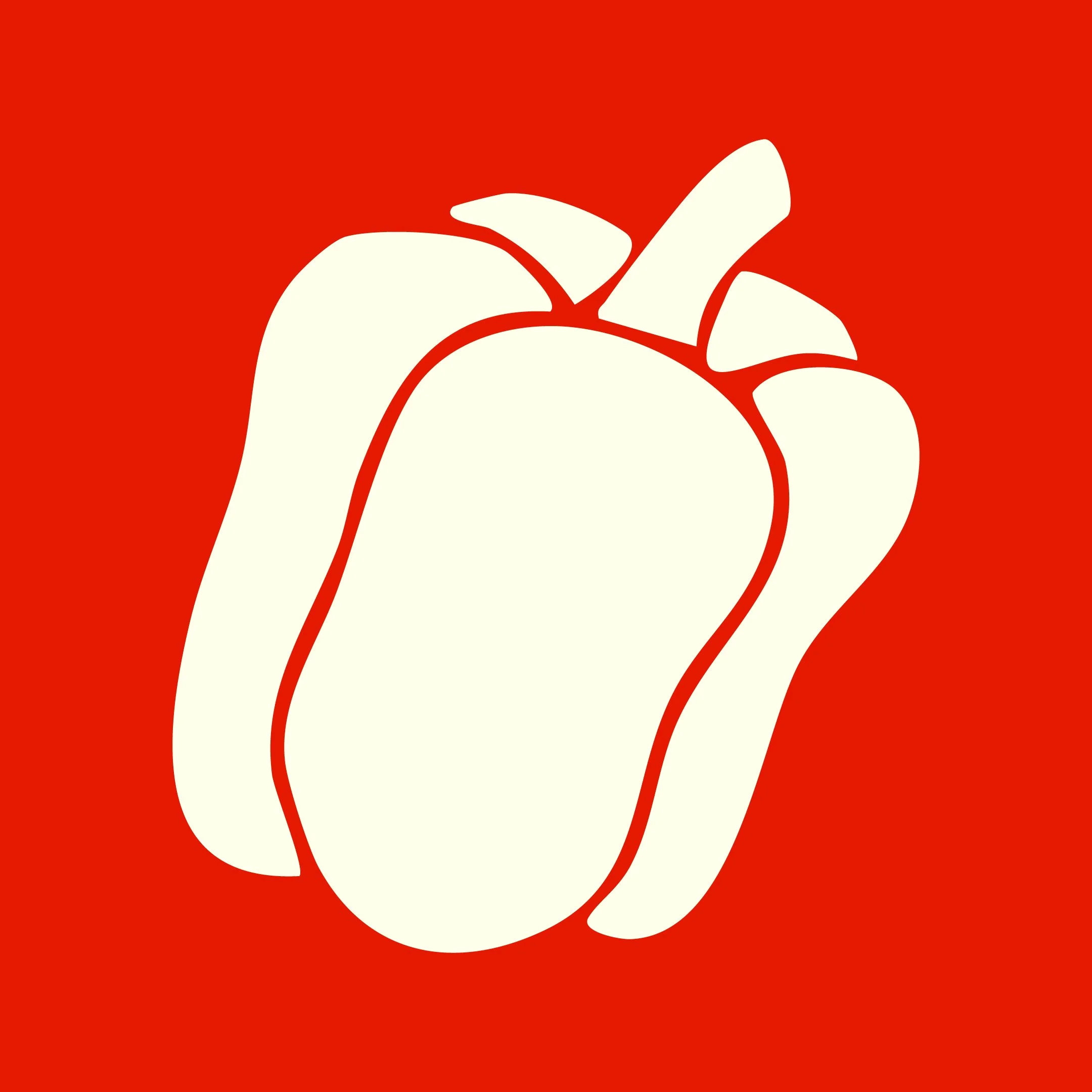 A minimalist illustration of a white bell pepper on a red background.