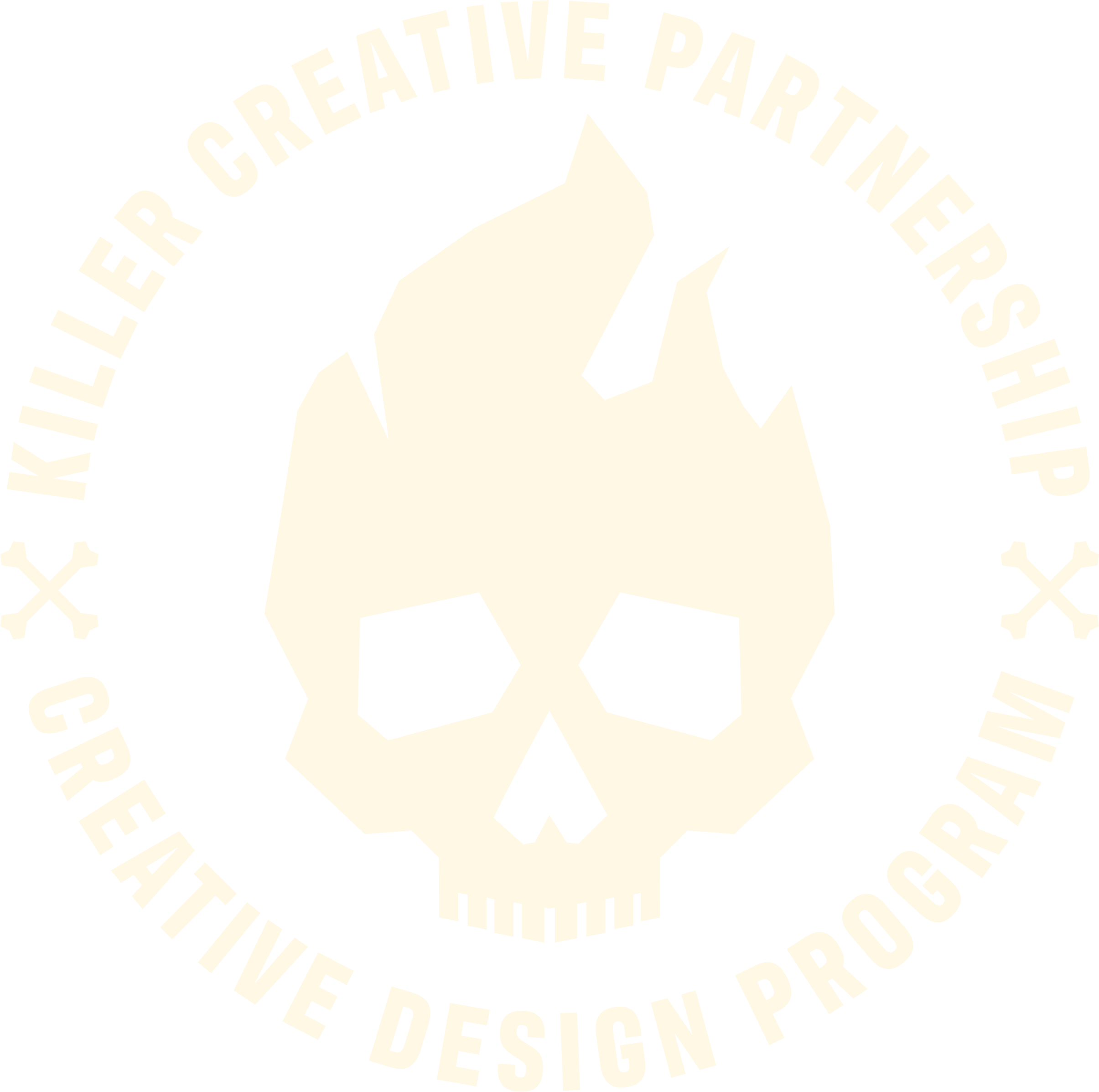 Logo featuring a skull with a unicorn horn and wolves' heads, surrounded by the text 'Killer Creative Partnership Creative Design Program' in a circular layout.