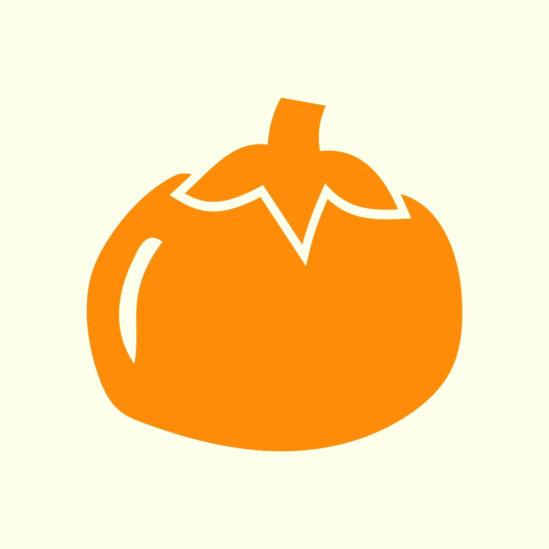 Illustration of a pumpkin in an orange color with a stem on top, outlined with a white border.
