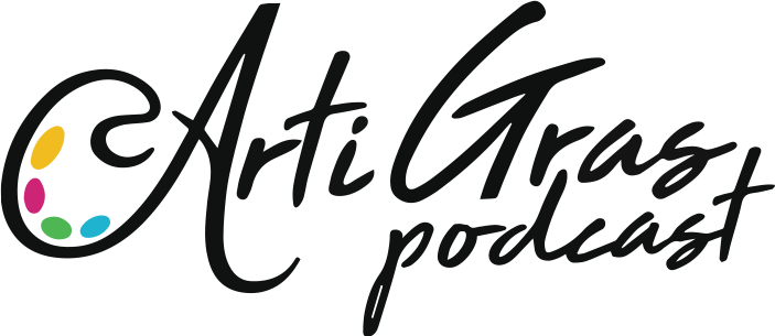 Logo for Art Gryas Podcast with colorful paint palette icon and stylized text.