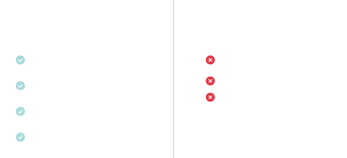 A comparison chart listing criteria for who the content is for and who it is not for, with check marks on the positive criteria and X marks on the negative.