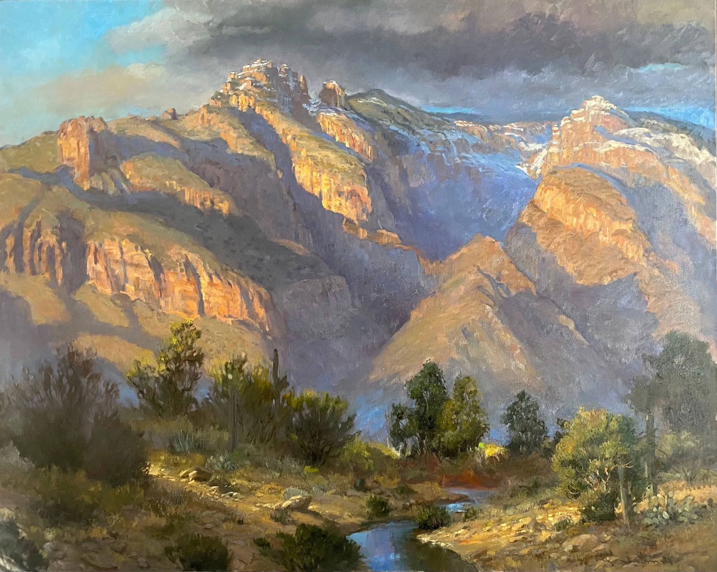 Snow on the Catalinas  48x60 oil painting
Available  $18,000