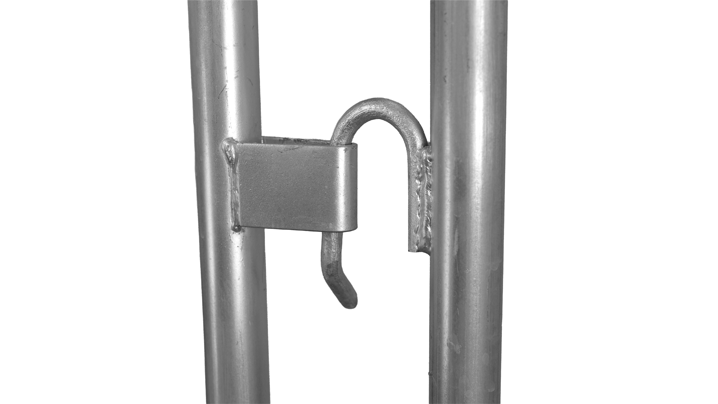Close-up of a metal padlock attached to a metal gate or door.