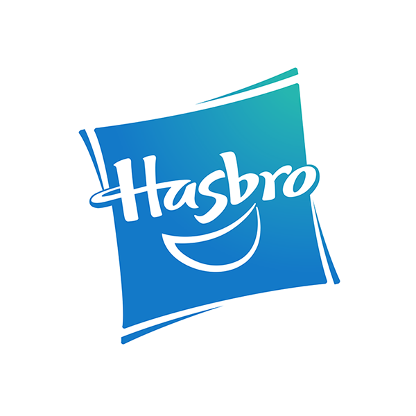 Hasbro logo with a smiling face and stylized text on a square background.