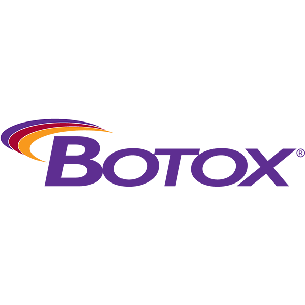 Botox logo with purple text and a swoosh design in purple, orange, and red