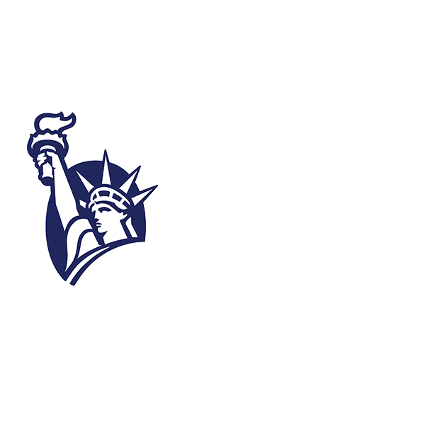 Liberty Mutual Insurance logo featuring the Statue of Liberty's head in blue and white on a black background with the text 'Liberty Mutual Insurance'.