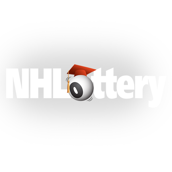 Logo with the text 'NHL Lottery' featuring a hockey puck with a graduation cap, on a black background.