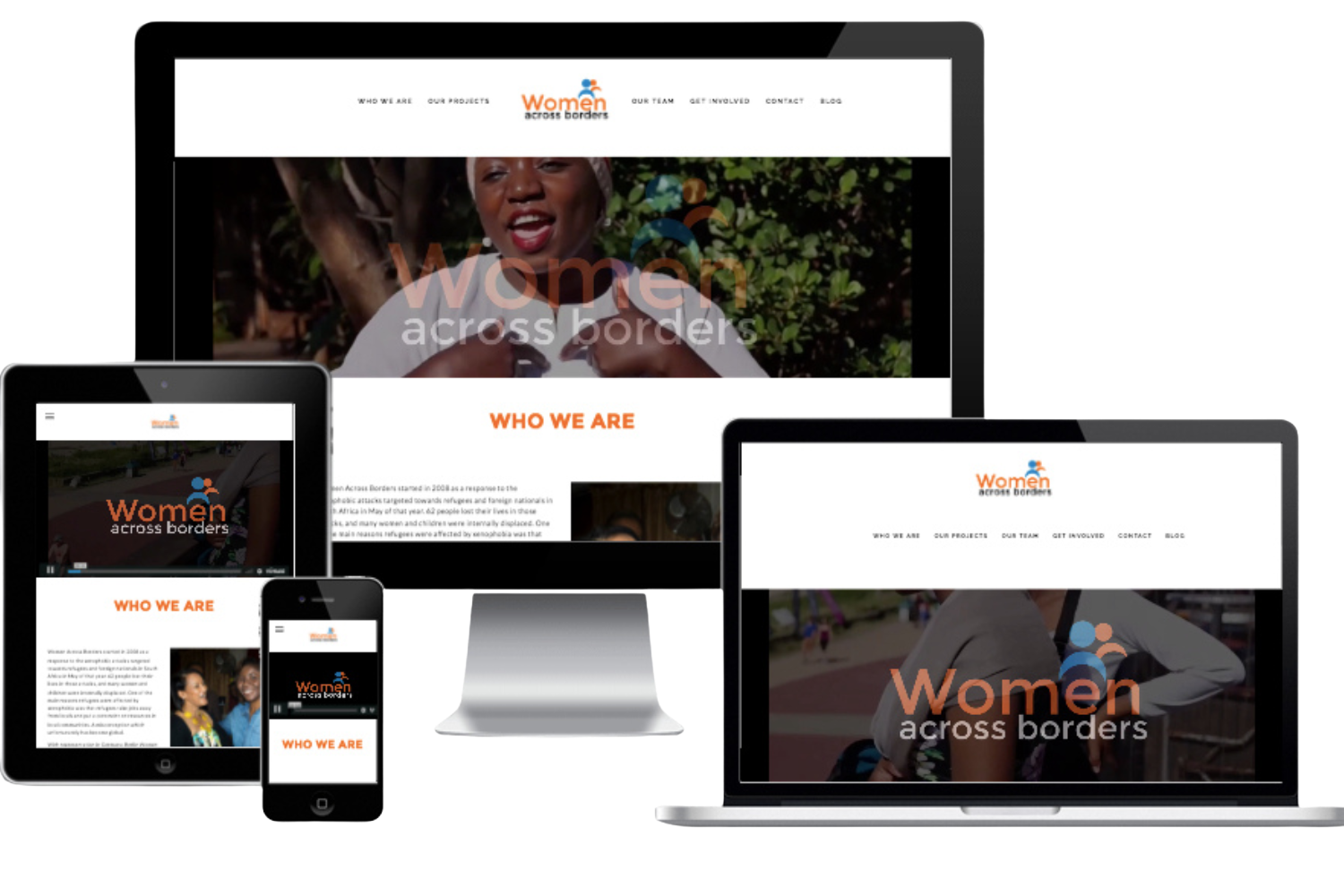 Women Across Borders website shown in a responsive design layout across multiple devices.