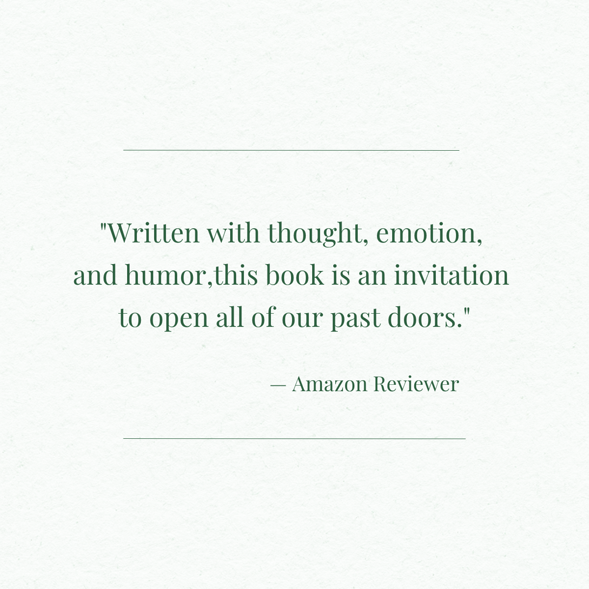 A quote about a book, attributed to an Amazon reviewer, on a light textured background.