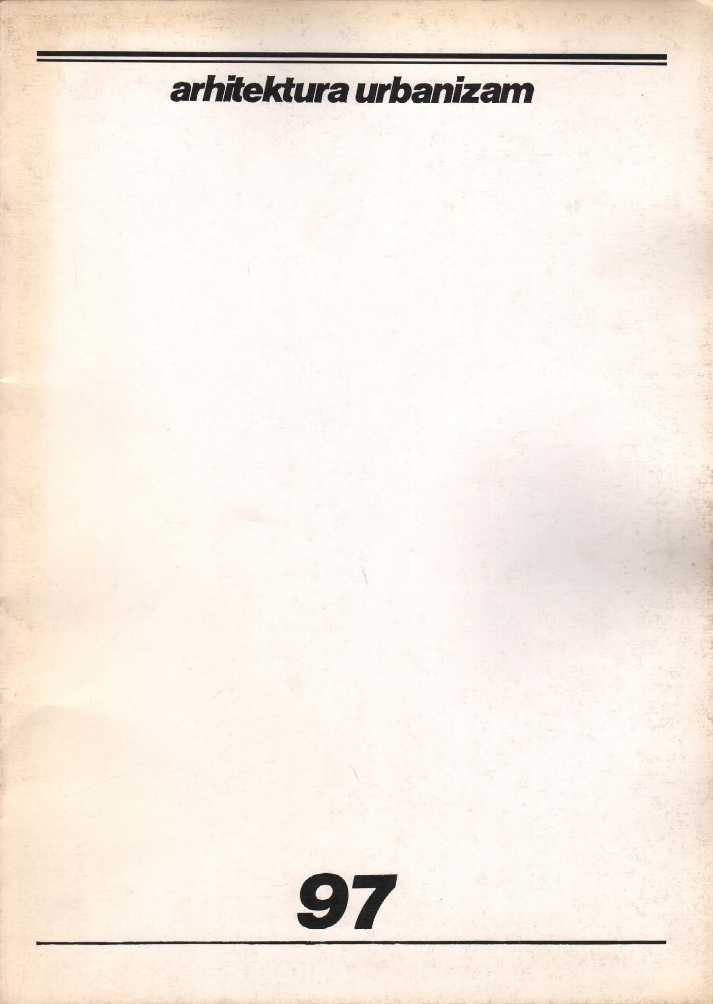 Cover page of a publication titled 'arhitektura urbanizam', with the number 97 at the bottom.