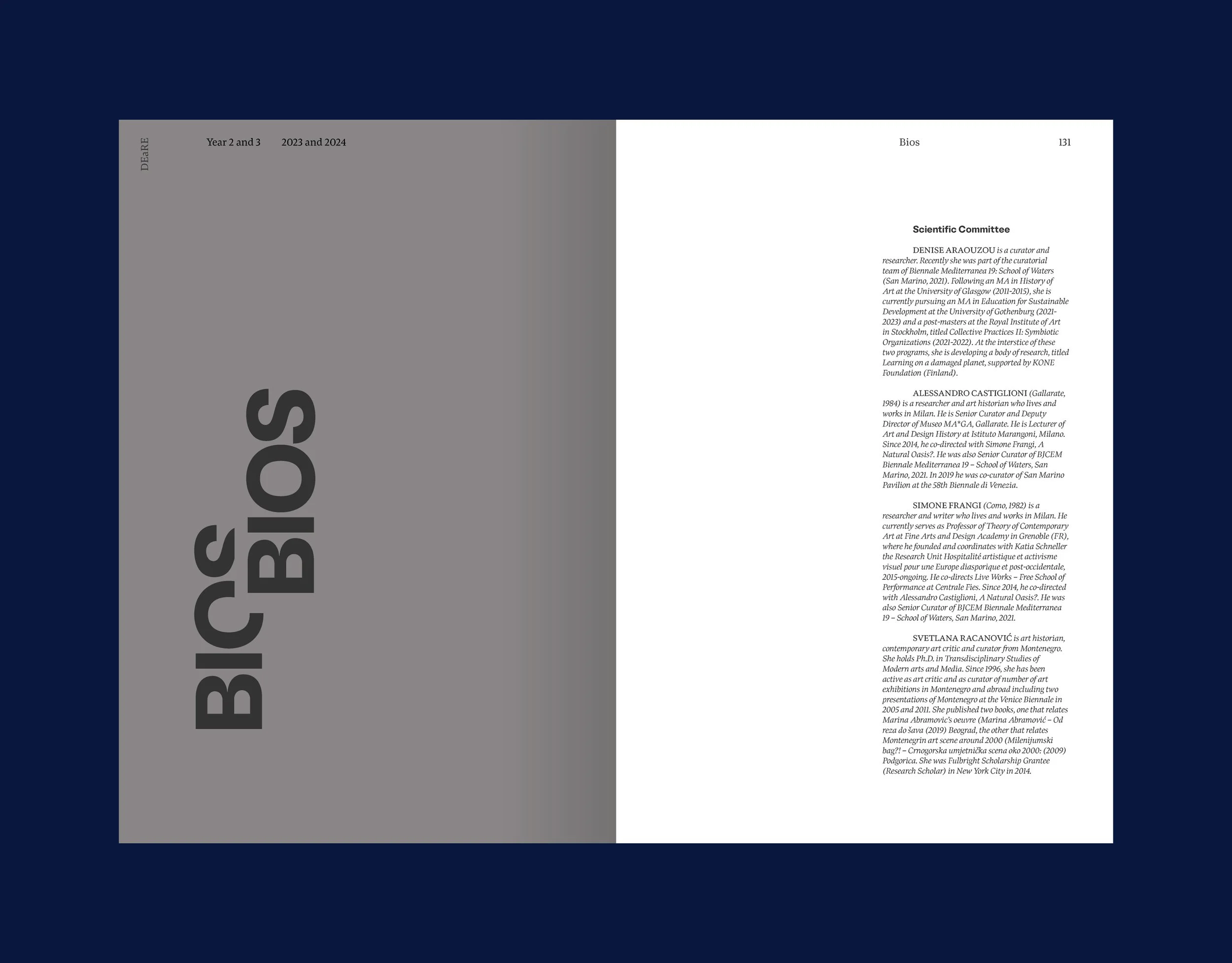 Detail of a spread with text and vertical title