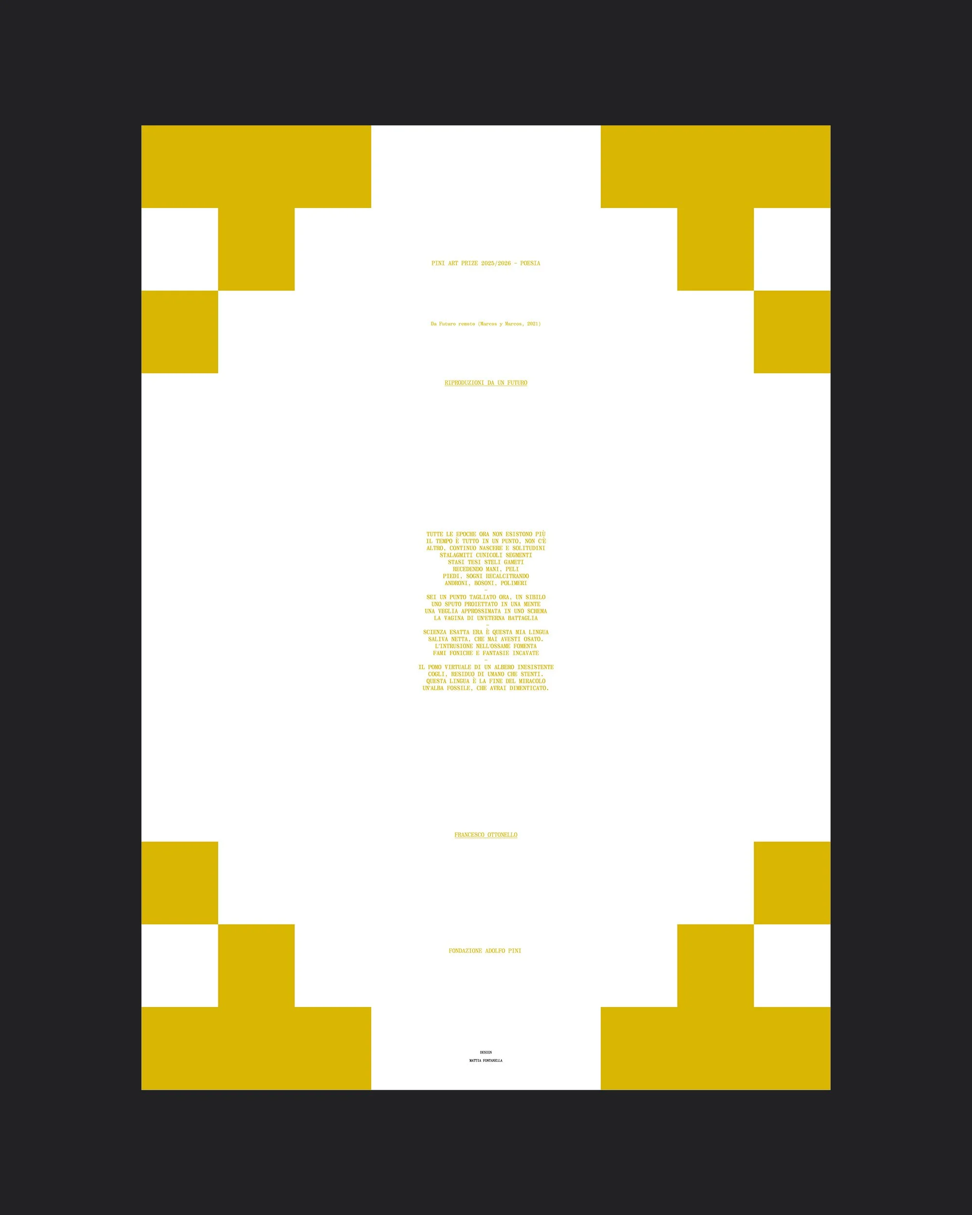 Poster with several yellow squares assembled in different combinations