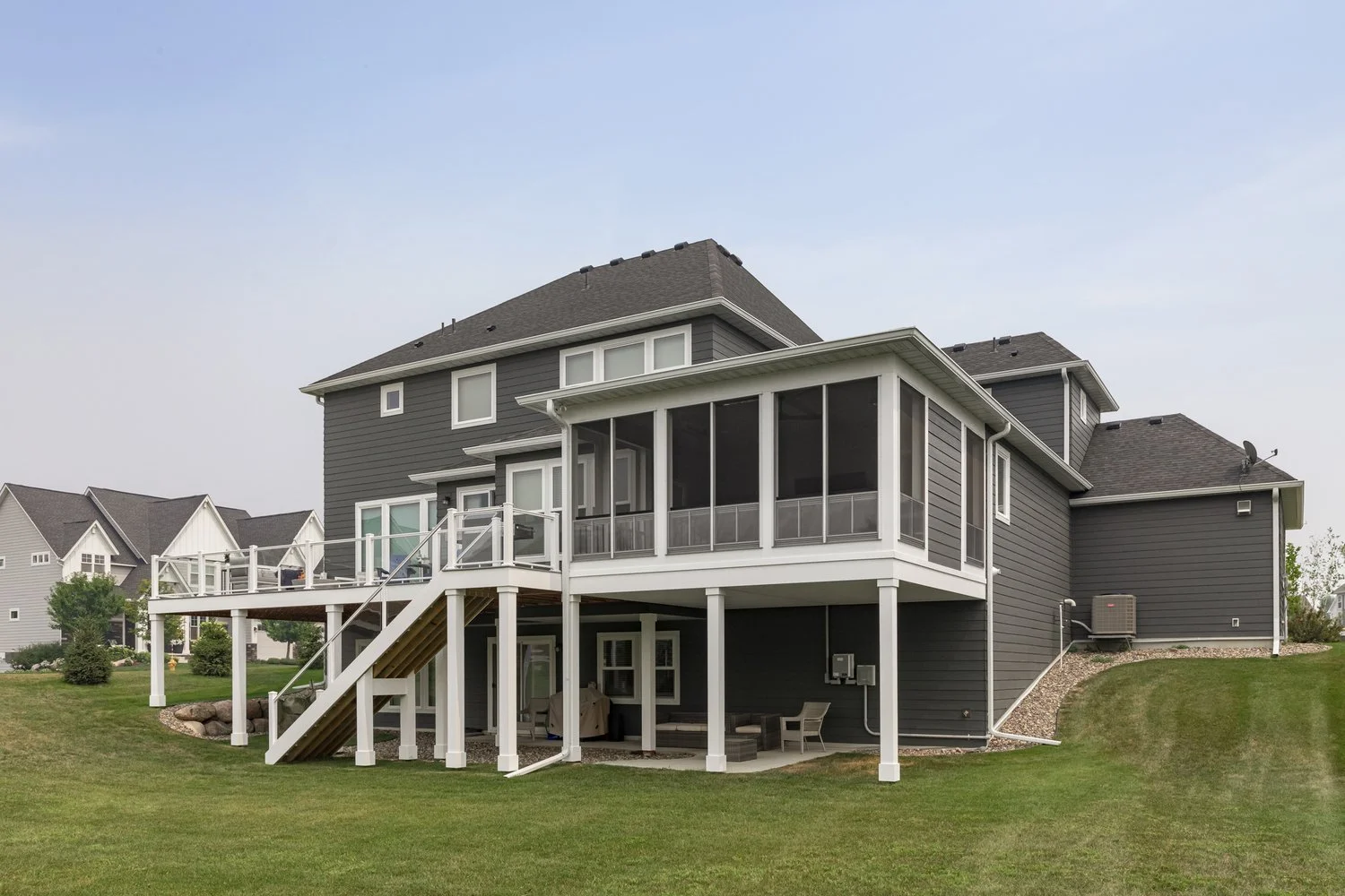 Luxury Three-Season Porch &amp; Deck with Firepit and Heaters | Plymouth, MN