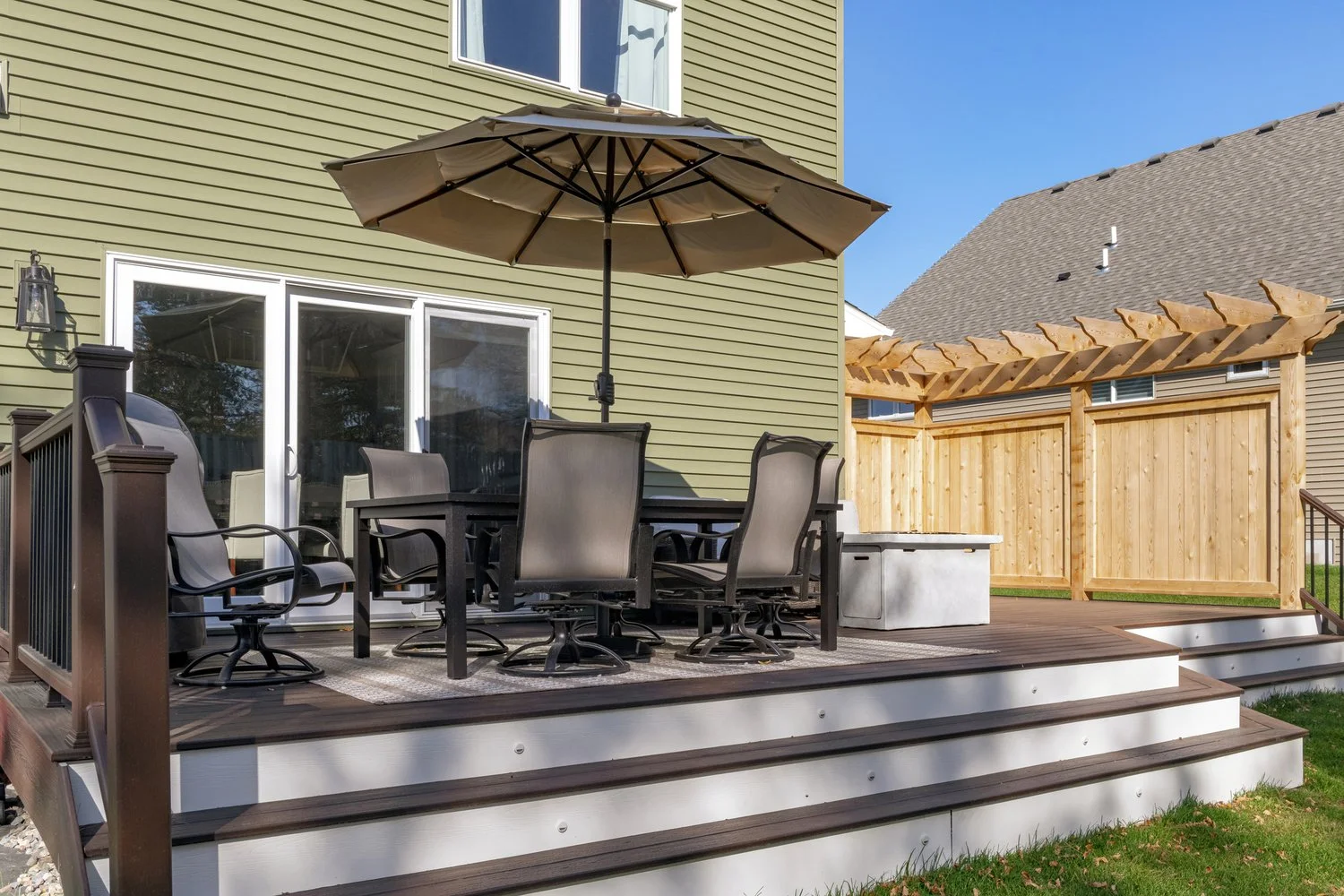 Lower-Level Trex Deck with Wraparound Stairs &amp; Privacy Wall | Plymouth, MN